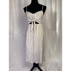 American Threads Cream & Black Striped Tie-Front Midi Dress - Small